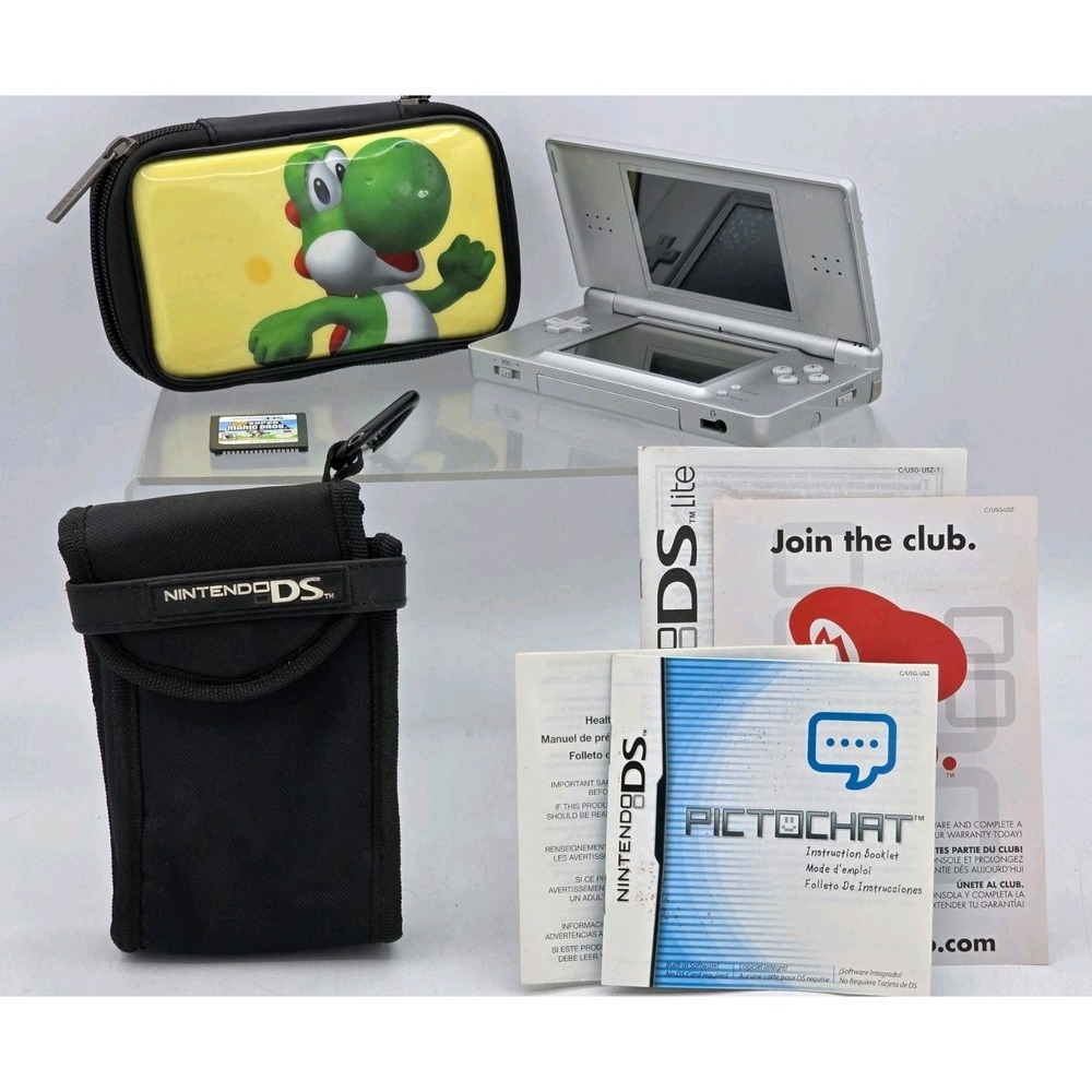 Nintendo DS Lite Silver Bundle TESTED | USA Seller‎ - NO CHARGER - W/ Mario Game